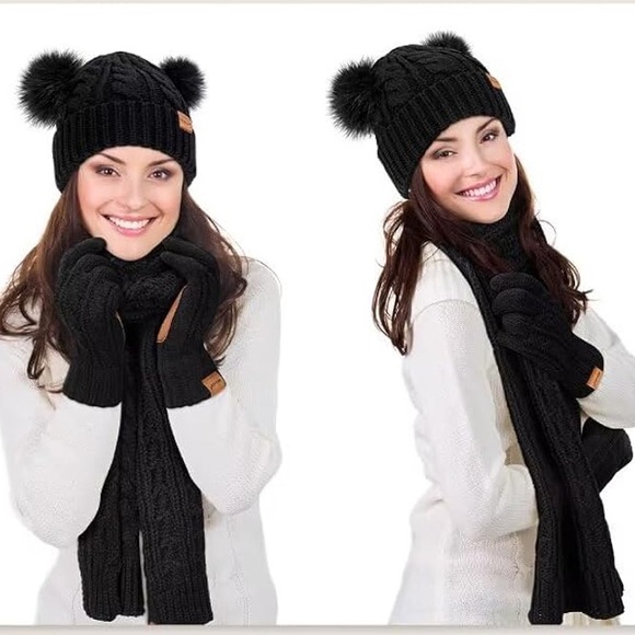 Black Knit Hat, Scarf, and Gloves Set - Picture 6 of 6